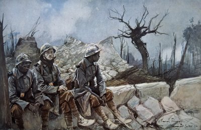 ドンピエールの教会跡で休むフランス軍 作： Francois Flameng