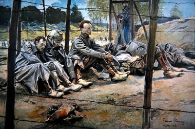 連合軍の攻勢でフランス軍に捕らえられたドイツ軍将校たち、1916年7月、第一次ソンムの戦い（カラーリトグラフ） 作： Francois Flameng