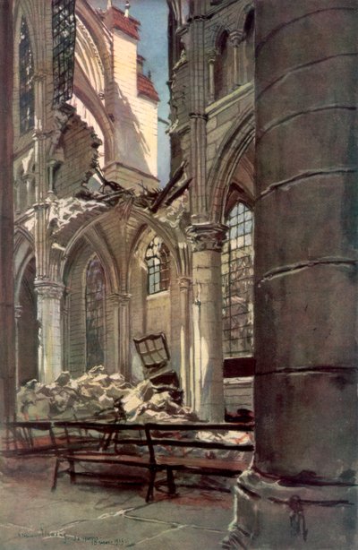 1915年、1926年5月18日、フランス、ソワソン、サンジャンデヴィーニュ修道院の遺跡の内部。 作： Francois Flameng