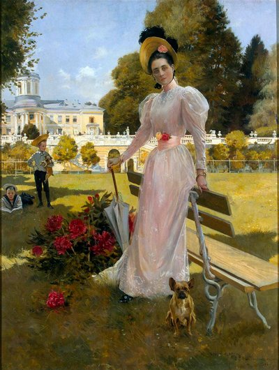 アルハンゲリスコエでのジナイダ・ユスポワ王女と二人の息子の肖像、1894年。 作： Francois Flameng