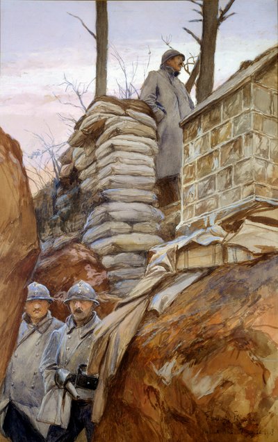 モン・ルノーの展望台（1918年4月）。フランソワ・フラメン（1856-1923）の絵画 作： Francois Flameng