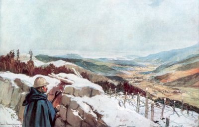 1916年1月、1926年1月、遠くのライン川でミュンスター渓谷を見下ろす塹壕。 作： Francois Flameng