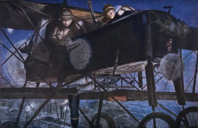 フランス空軍、ヴォワザン複葉機による夜間爆撃の様子 作： Francois Flameng