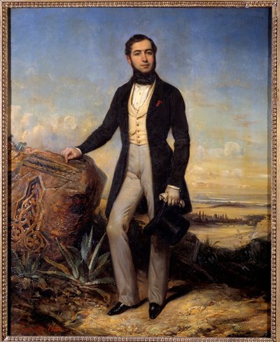 フランスの外交官・企業家であるフェルディナン・ド・レセップス（1805-1894）の肖像。フランソワ・ガブリエル・ルポール（1804-1886）の絵 作： Francois Gabriel Guillaume Lepaulle