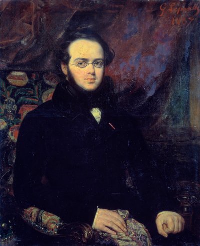 フランスの作曲家Jacques Fromental Levy dit Halevy（1799-1862）の肖像 眼鏡をかけてポーズをとる。フランソワ・ガブリエル・ルポール（1804-1886）の絵画 1837年 パリ、オペラ座図書館 - フランスの作曲家ジャック・フロメンタル・レヴィ・デ・ハレヴィの肖像 作： Francois Gabriel Guillaume Lepaulle