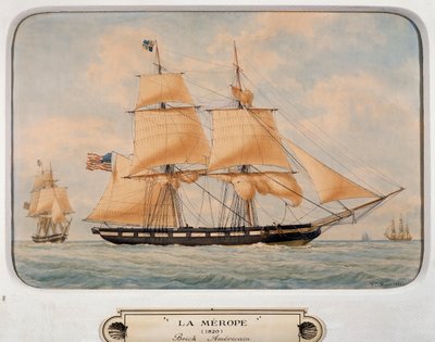 ブリッグ・メロペ」フランソワ・ルー（1811-1882）作、水彩画、フランス 作： Francois Geoffroy Roux