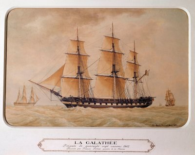 1812年、47門のフレガートであるガラテュー号。フランソワ・ルー(1811-1882)による絵画。1880年のエングレーヴィング。パリ、海洋博物館。 作： Francois Geoffroy Roux