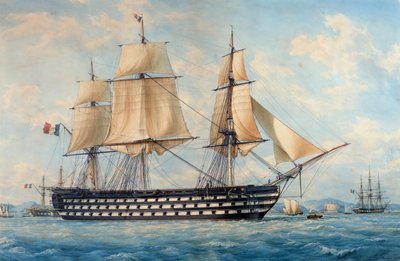 フランソワ・ルー（1811-1882）作「モンテベロの船」水彩画、フランス 作： Francois Geoffroy Roux