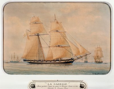 スクーナー船「ラ・ガゼル」フランソワ・ルー（1811-1882）作、水彩画、フランス 作： Francois Geoffroy Roux