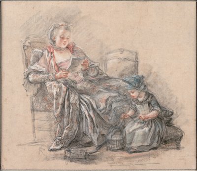 読書をする女性と娘のアレクサンドリンとポンパドゥール侯爵夫人、1748年頃 作： Francois Guérin