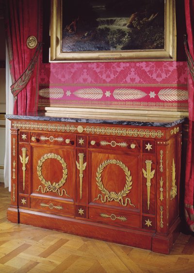 ファーストエンパイアスタイルの大便器、1804-15（アカシア、大理石と金色のブロンズ） 作： Francois Honore Georges Jacob Desmalter
