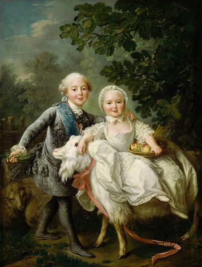 アルトワ伯シャルル・ド・ブルボンと妹のクロチルド、1763年。 作： Francois Hubert Drouais