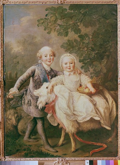フランスのシャルル（1757-1836）アルトワ伯とその姉妹、クロティド（1759-1802）1763-64 作： Francois Hubert Drouais