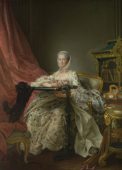 刺繍フープのポンパドゥール夫人（1721-1764）。 1763-64 作： Francois Hubert Drouais