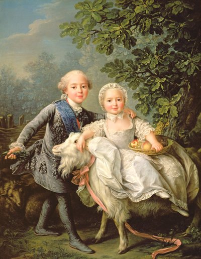フランスのシャルルフィリップ（1757-1836）（のちのチャールズX）とその妹のマリーアデレード（1759-1802）（のちのサルデーニャ女王）の肖像1763 作： Francois Hubert Drouais