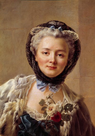 画家の妻、マダム・ドルーエ（旧姓：アンヌ・フランソワーズ・ドーア（1732-1815））の肖像。フランソワ・ユベール・ドルーエ（1727-1775）の絵 作： Francois Hubert Drouais