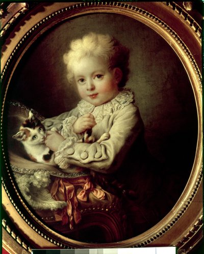 猫と戯れる少年の肖像 フランソワ・ユベール・ドルーエ（1727-1775）の絵画 18世紀 パリ、ジャクマール美術館 アンドレ 作： Francois Hubert Drouais