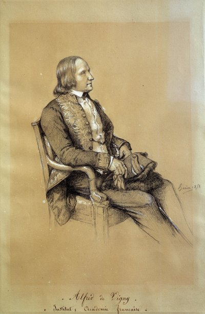 フランスの作家、劇作家、詩人であるアルフレッド・ド・ヴィニー（1797 - 1863）の肖像。フランソワ・ジョセフ・ハイム（1787-1865）によるドローイング 作： François Joseph Heim