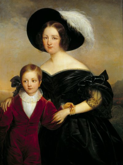 アグレー・ブレナート夫人とその息子の肖像 フランソワ・ジョセフ・キンソン（1771-1839）の絵画 19世紀 オルレアンのボザール美術館 作： Francois Josephe Kinson