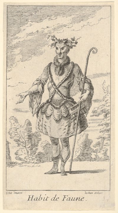 Habit de Faune: a faun, a stane in his right h..., ca. 1721年。 作： Francois Joullain