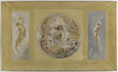 パンタン市庁舎のためのスケッチ：1886年「愛と心理-昼と夜」（油彩、グワッシュ、紙、キャンバス） 作： Francois Lafon