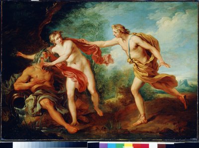 アポロとダフネと彼の父、川の神ペネ。 Francois Le Moyne (1688-1737) の絵画。 キャンバスに油彩。 18世紀フランスの絵画. 国立博物館アルハンゲリスコエ エステート、モスクワ 作： François Lemoyne