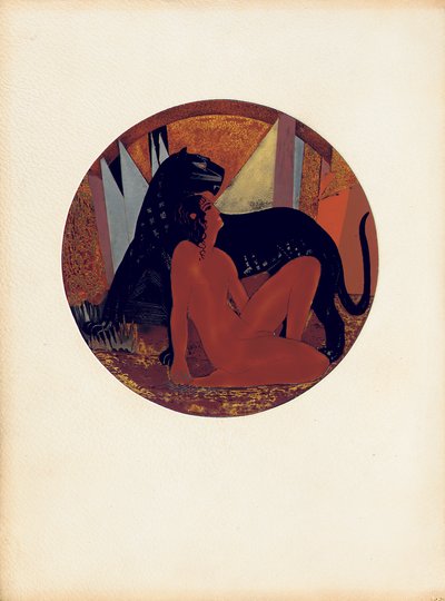Mowgli and Bagheera、RudyardKiplingによる「TheJungleBook」のイラスト、Jean Dunand（1877-1942）によるカラード 作： Francois Louis (after) Schmied
