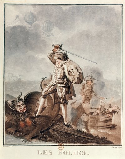 ハーピーと戦闘中のフィガロ、1786年頃（アクアチント） 作： Francois Louis Joseph Watteau