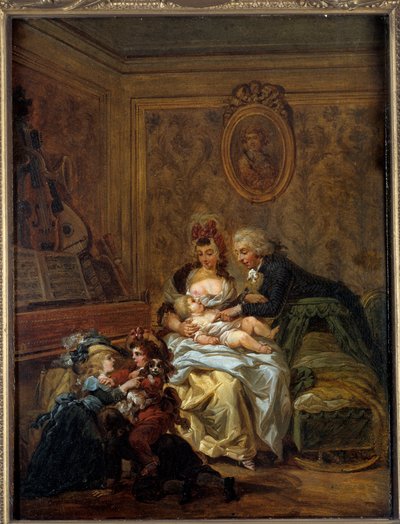 幸せな家族。フランソワ・ルイ・ジョセフ・ワトー・ディット・ワトー・ド・リル（1758-1823）の絵画 作： Francois Louis Joseph Watteau