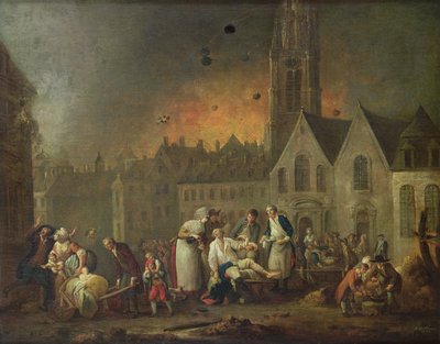 1794年、1792年の包囲戦中のリールのグランプラス 作： Francois Louis Joseph Watteau