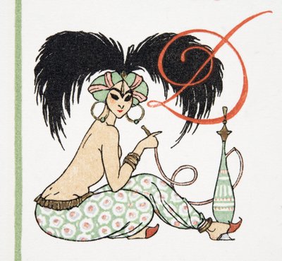 Personages de Comedie、パブからの水ギセルパイプとアラビアの女の子。 1922年（ポキアプリント） 作： Francois Louis Schmied