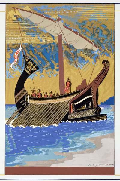 「ホーマー：オデッセイ」からのオデュッセウスの船、パリ1930-33を公開 作： Francois Louis Schmied