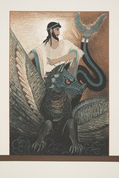 Aeschylusによるプロメテエンシャイネのユリシーズとドラゴン、パブ。 1941（ステンシルプリント） 作： Francois Louis Schmied