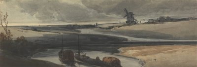 フランスの運河シーン、1810年（紙にトイレ） 作： Francois Louis Thomas Francia