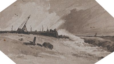 嵐の中の桟橋 作： Francois Louis Thomas Francia