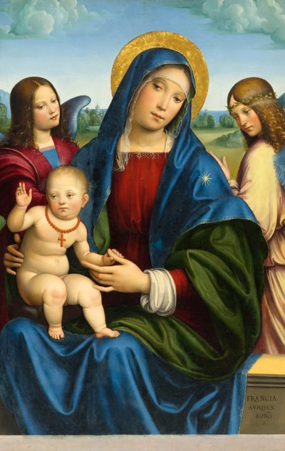 マドンナと二人の天使の子供、1495-1500年頃 作： Francois Louis Thomas Francia