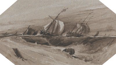 嵐の海で揺れる船 作： Francois Louis Thomas Francia