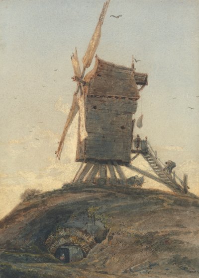 Tuulimylly kukkulalla maisemassa 作： Francois Louis Thomas Francia