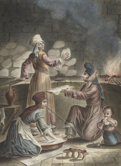 トルコの女性がパンを焼く、1790 作： Francois Marie Rosset
