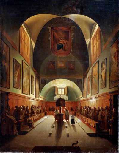 18世紀または19世紀後半のローマのカプチーヌ教会の内部 作： Francois Marius Granet