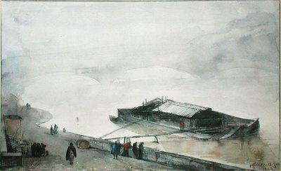 セーヌ川、1843年（紙にトイレ） 作： Francois Marius Granet