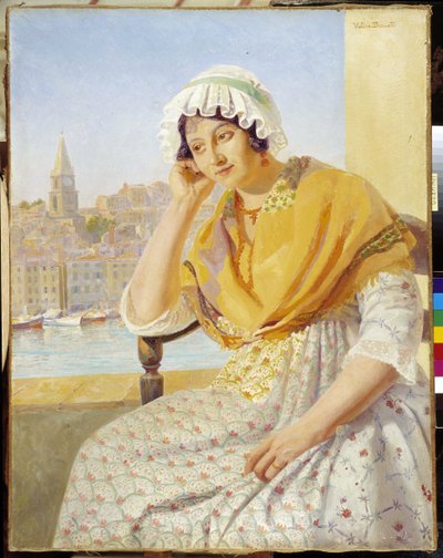 マルセイユのリヴ・ヌーヴ河岸テラスのマダム・コンタンサン。 Francois Marius Valere Bernard (1860-1936) による絵画、必須の言及: プロヴァンス、マルセイユのコレクション財団の敬意。 作： Francois Marius Valere Bernard