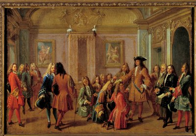 1693年5月8日にヴェルサイユで行われたルイ14世によるサン・ルイ騎士団の最初の昇格式 フランソワ・マロ（1666-1719）による絵画 17世紀 日。51 x 0,76 m. 作： Francois Marot