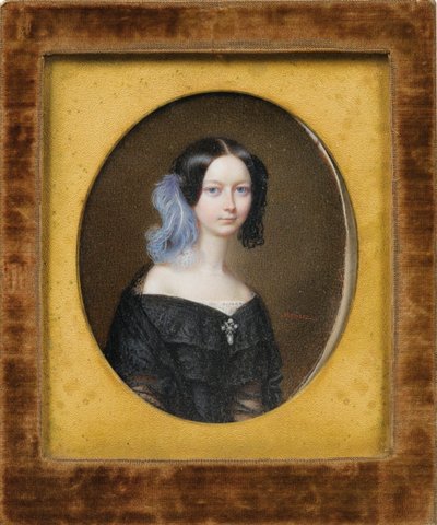 Helene de Mecklembourg Schwerin (Mecklembourg-Schwerin) - Duchess Helene of Mecklenburg-Schwerin (1814-1858), later Duchess of Orleans par Meuret, Francois (1800-1887), ca 1835 - Watercolour, Gouache on cardboard, 9,5x7,5 - Private Collection 作： Francois Meuret