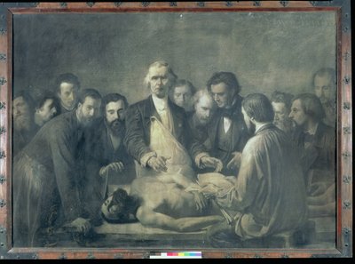 ヴェルポー博士の解剖学レッスン（1795-1867）（キャンバスに紙を敷いた木炭） 作： Francois Nicolas Augustin Feyen Perrin