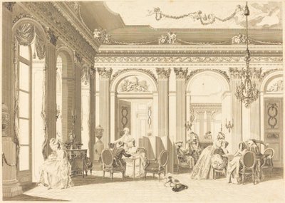 リビングでの集合 作： Francois Nicolas Barthelemy Dequevauviller after Nicolas Lavreince