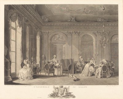 リビングでの集合 作： Francois Nicolas Barthelemy Dequevauviller after Nicolas Lavreince
