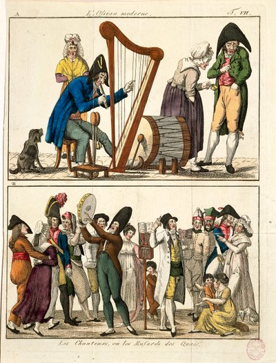 フランソワ・ニコラ・マルティネによる現代のオシアンとストリート・シンガーの風刺画、エングレーヴィング 作： Francois Nicolas Martinet