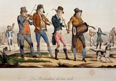 フランソワ・ニコラ・マルティネ（1739-1796年以降）の「トゥルバドゥール」（版画）、フランス 作： Francois Nicolas Martinet
