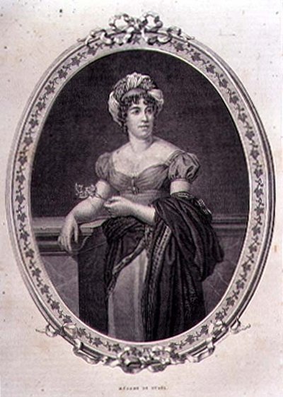 ジョン・クァートリーが彫刻したスタエル夫人（1766-1817）の肖像（エングレーヴィング 作： Francois Pascal Simon (after) Gerard